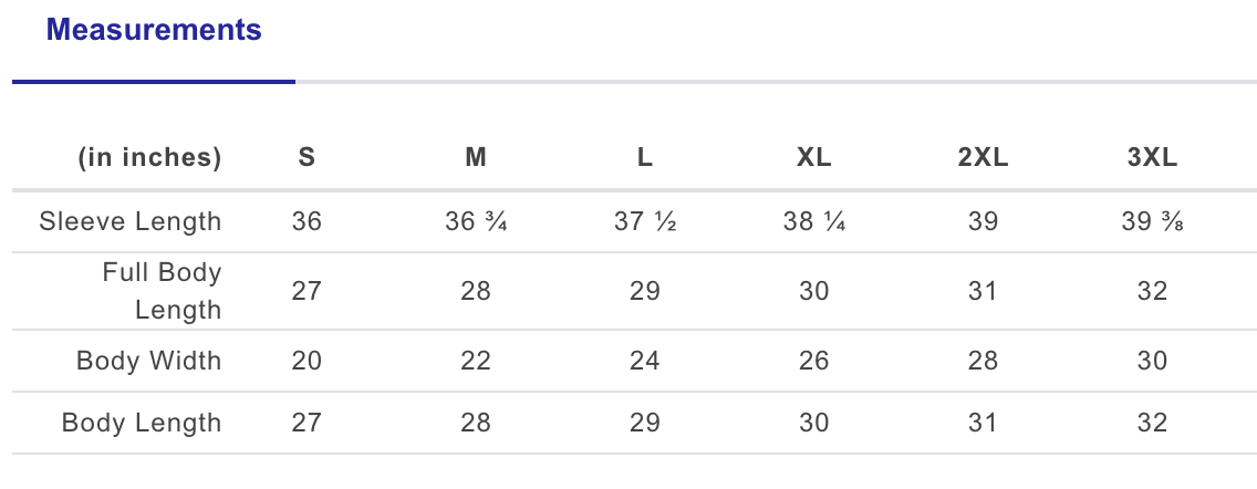 Chamption S700 hoodie size chart for S - 3XL