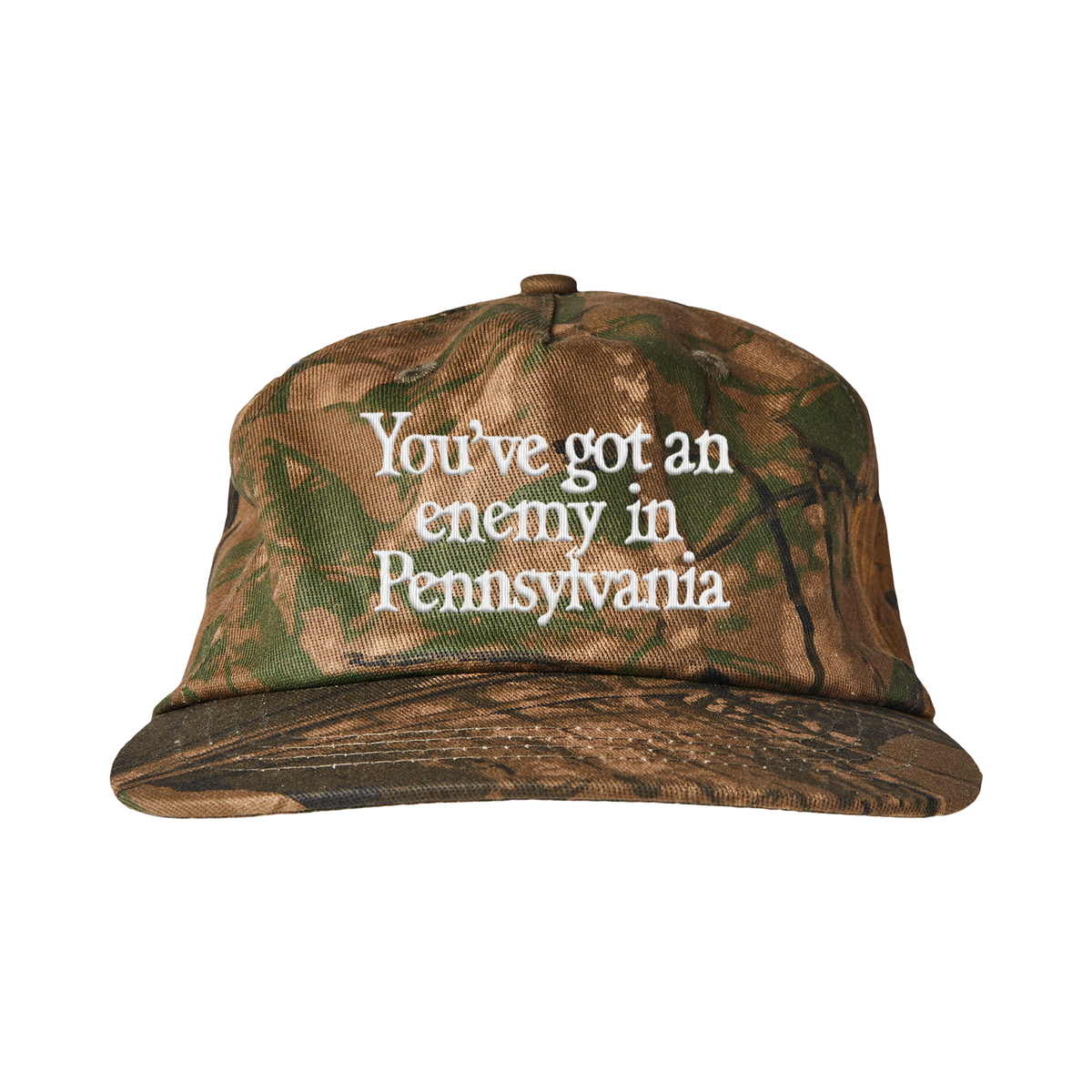 Camouflage cap with text 'You've got an enemy in Pennsylvania' on a transparent background