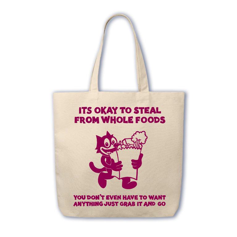 Tote bag with humorous text and graphic design
