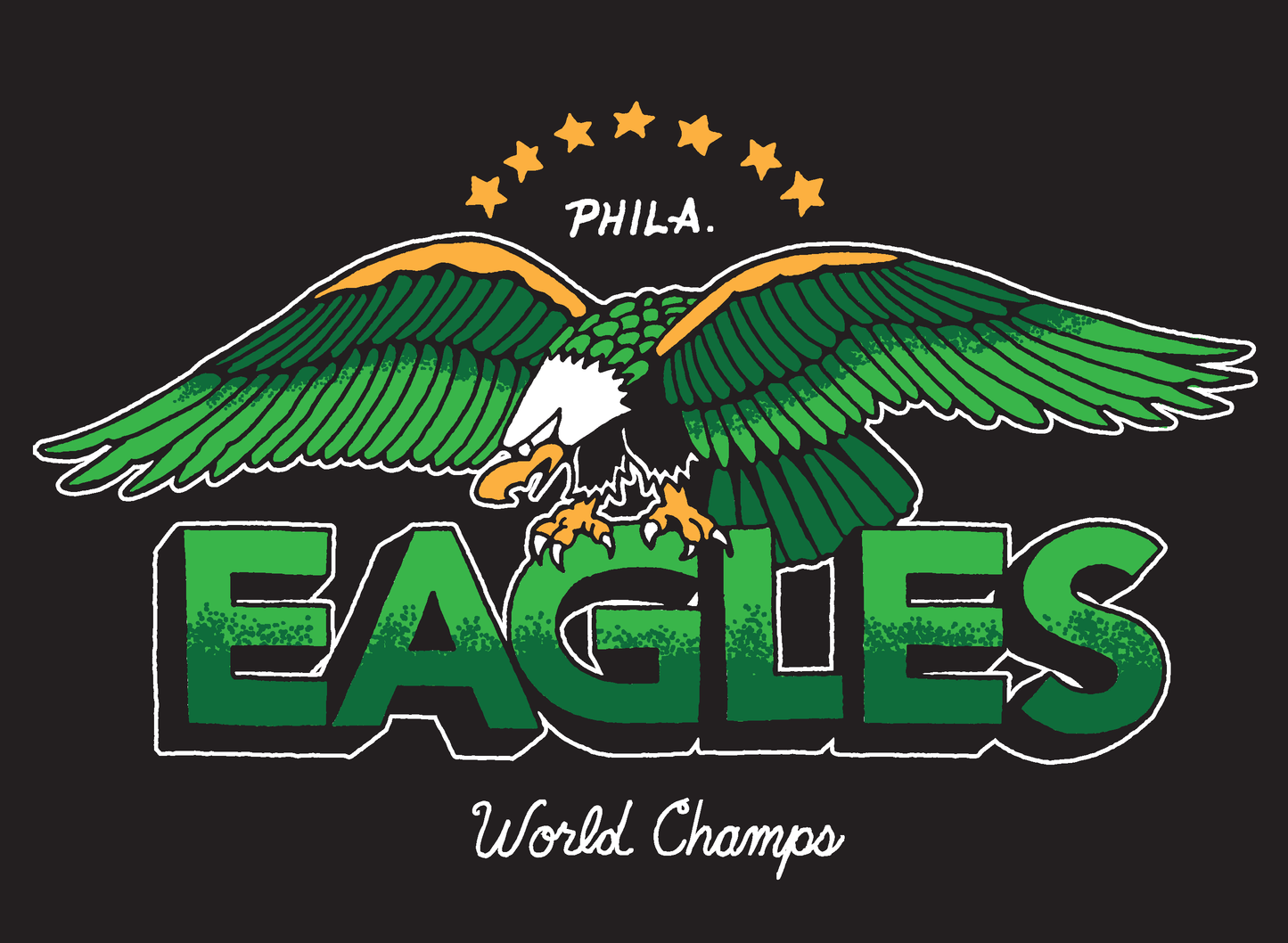 Eagles logo with green and white eagle on a black background
