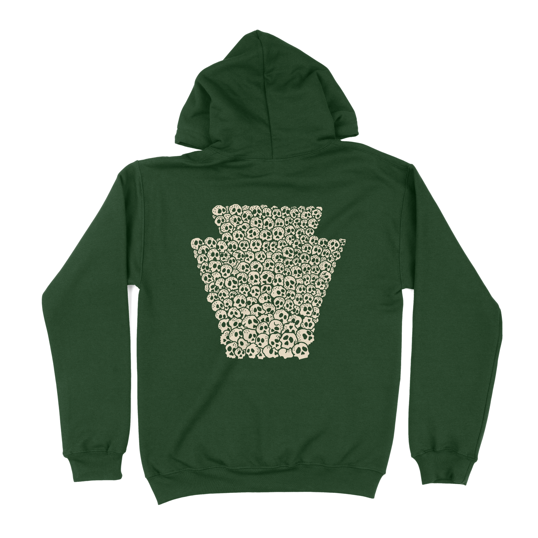 Green hoodie with a keystone pattern on the back against a white background