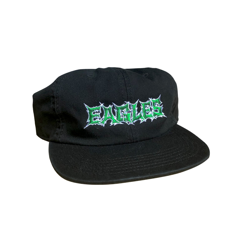Black cap with 'EAGLES' embroidered in green and white on a white background