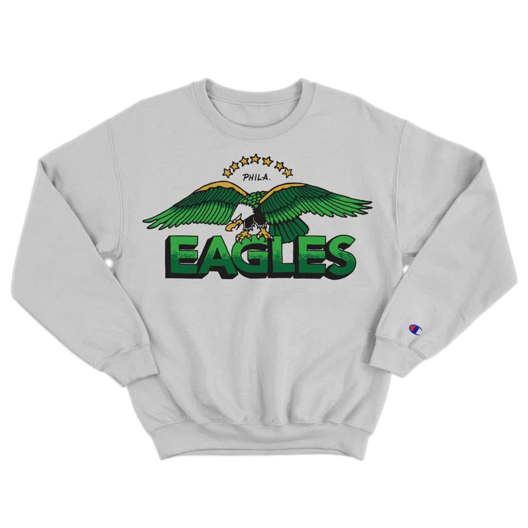 Gray sweatshirt with Eagles logo on a white background