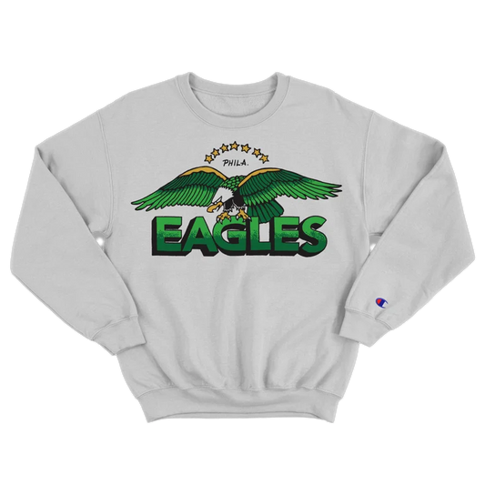 Gray sweatshirt with Eagles logo on a white background