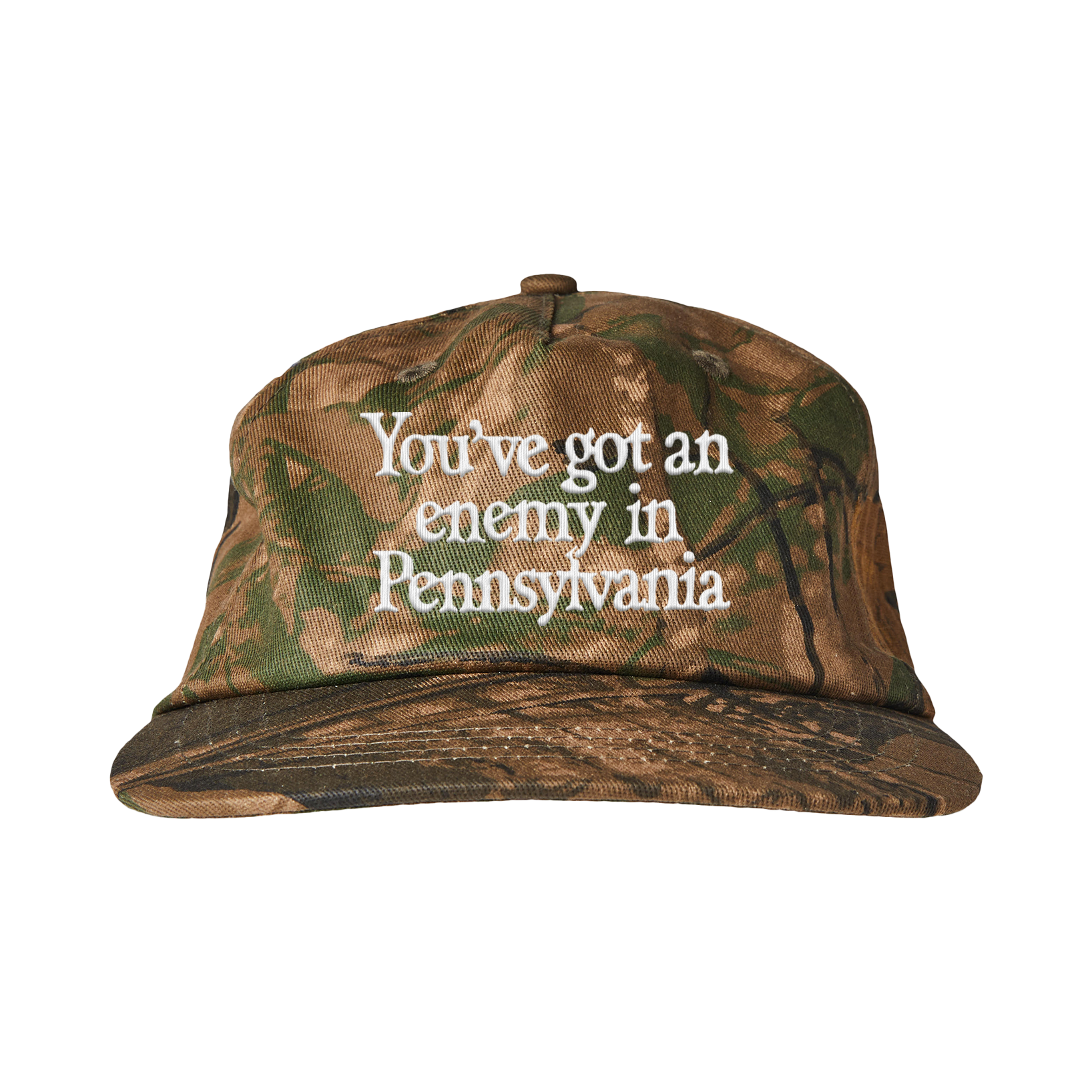 Camouflage cap with text 'You've got an enemy in Pennsylvania' on a transparent background