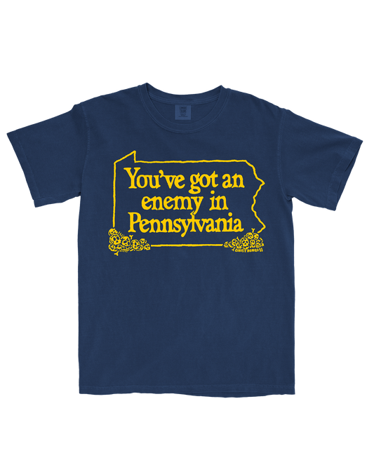 Navy and gold You've got an enemy in Pennsylvania T-shirt by Ghost Bongo